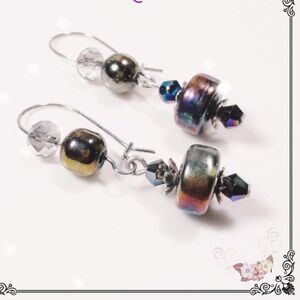 Boho Earrings  084# Czech crystal industrial black oil spill Stainless Steel Sem